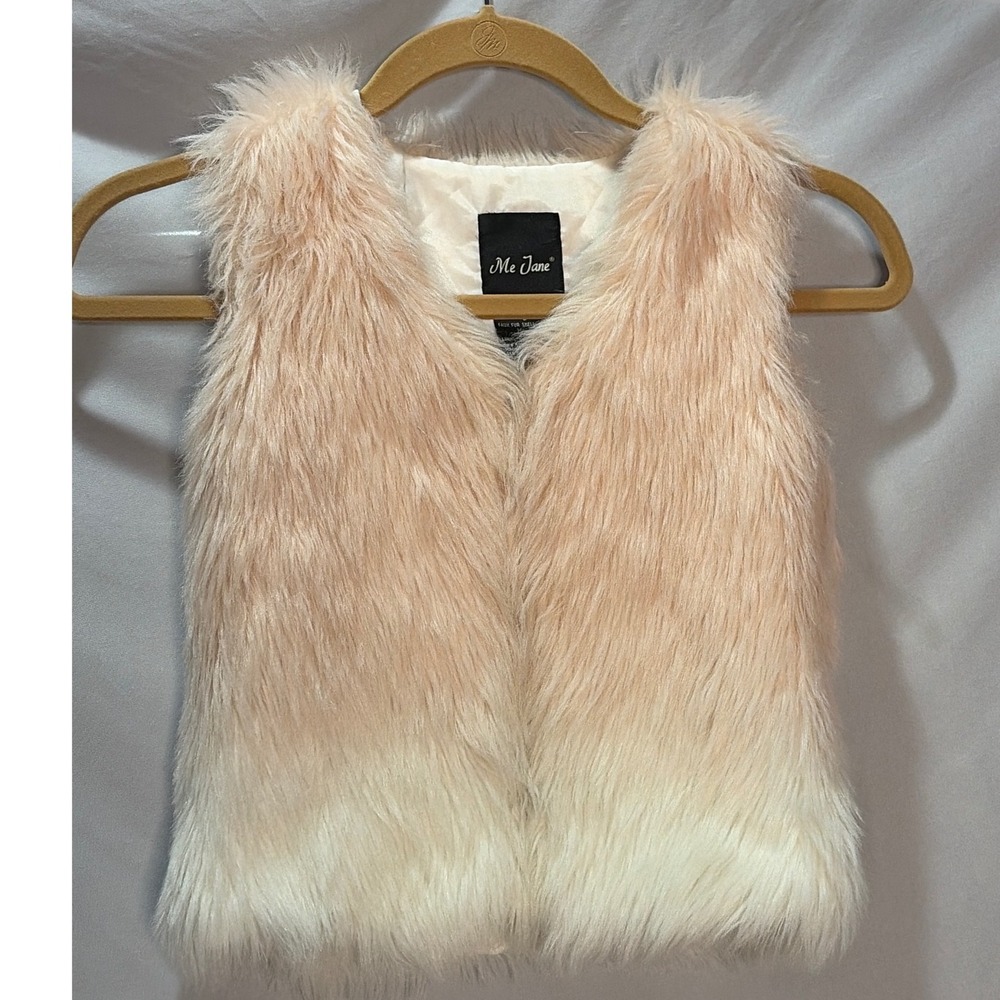 Me Jane Girls Peach Ombre Faux Fur Vest Size 8 Shaggy Sleeveless Jacket Pink